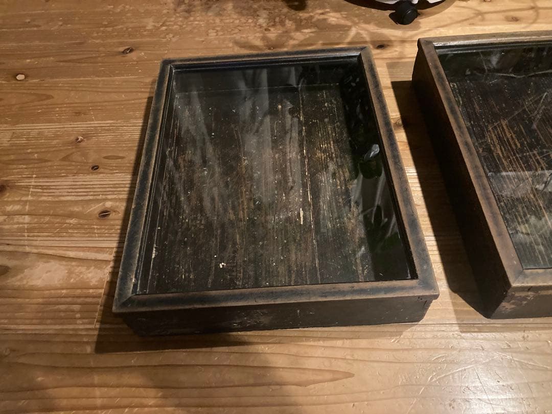 アンティーク　古い木製ガラスケース　お菓子ケース　収納箱3台 ③