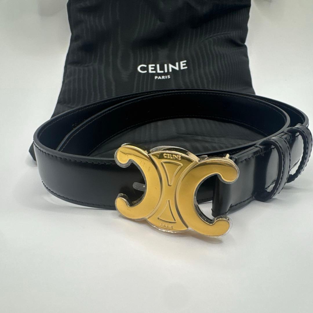 セリーヌ ベルト トリオンフ ゴールド金具 黒サイズ75 レザー保存袋