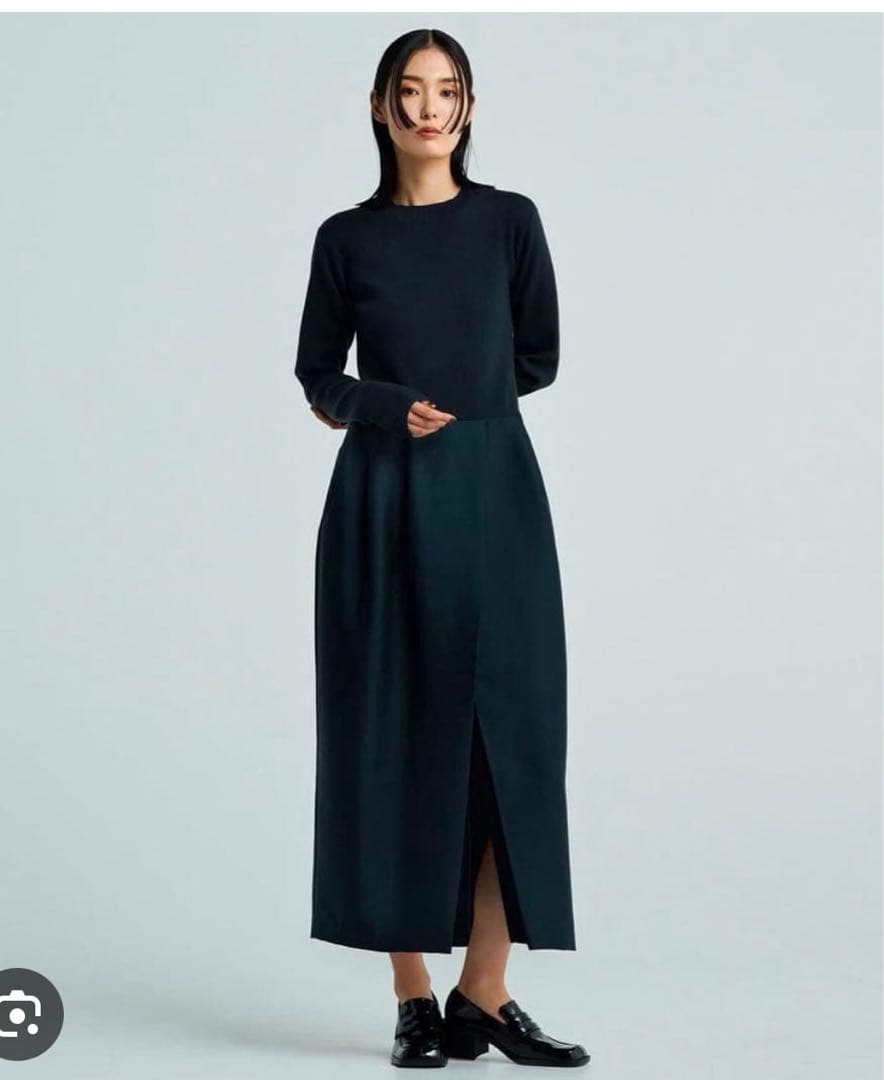 値下【uncrave】新品タグ付き　ダークネイビー ニットコンビワンピース