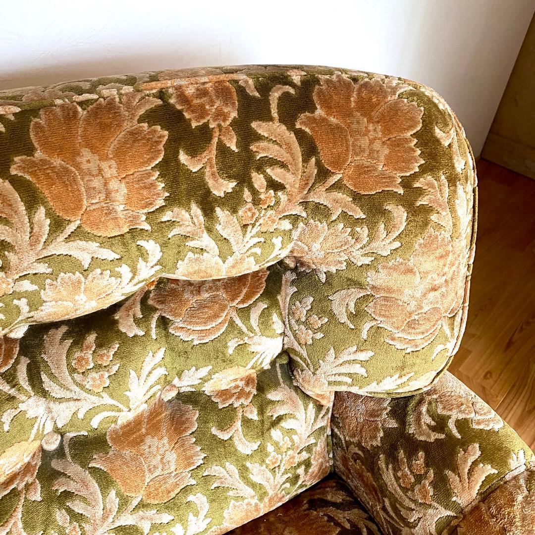 昭和レトロ オールド カリモク 金華山 1人掛け ソファー 花柄 ベロア ②