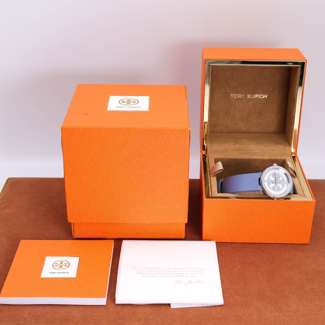 稼働 TORY BURCH 腕時計 ラウンド カーフレザー ロゴ文字盤 1908