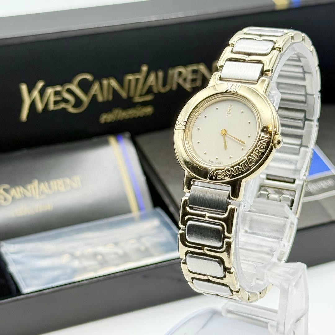 ✨新品電池・稼働✨サンローラン 腕時計 クォーツ ラウンド コンビ 箱付