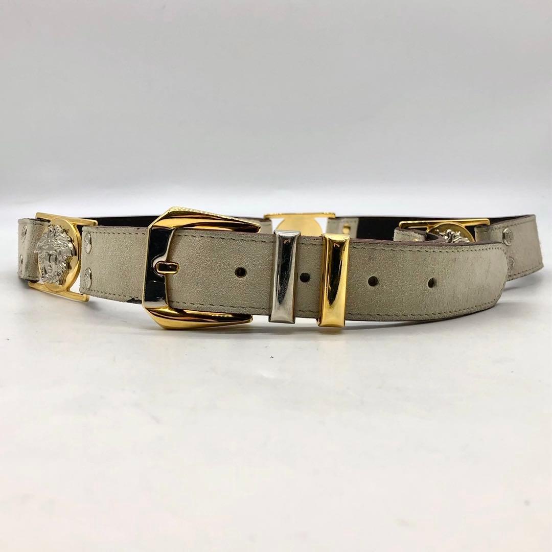 【美品】ヴェルサーチ ベルト メデューサ スウェード ベージュ ゴールド 95