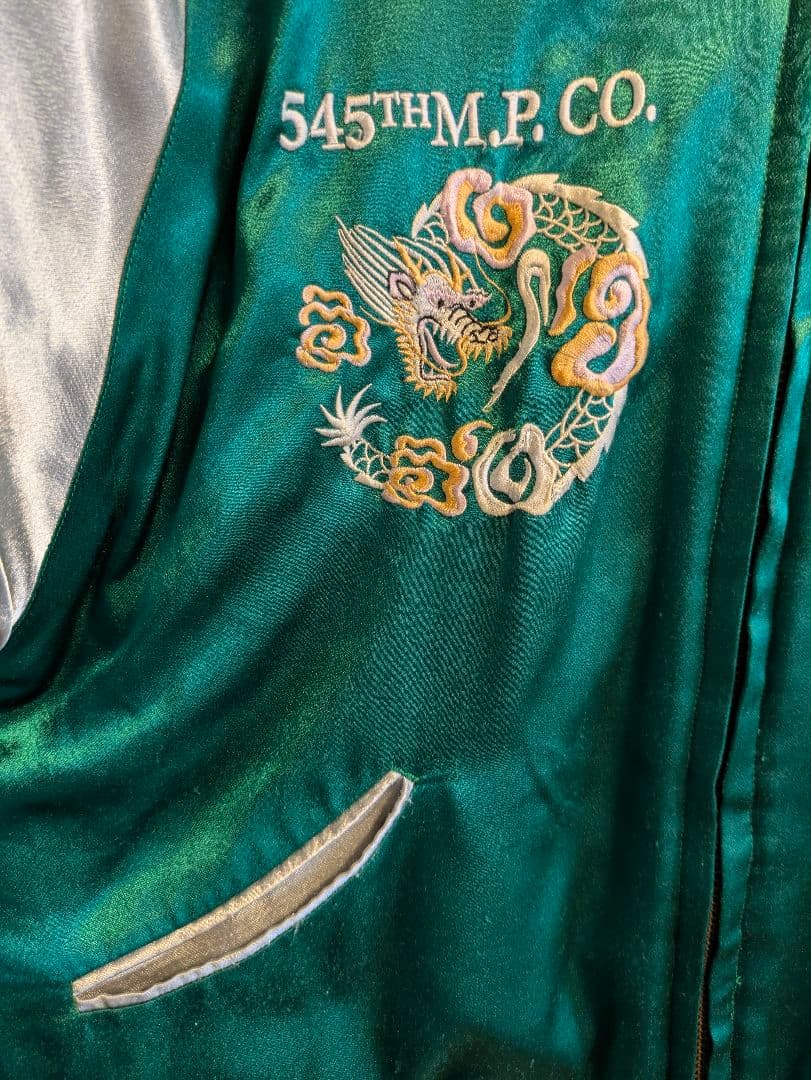 スカジャン　龍　和柄　緑　グリーン　size:XLサイズ相当