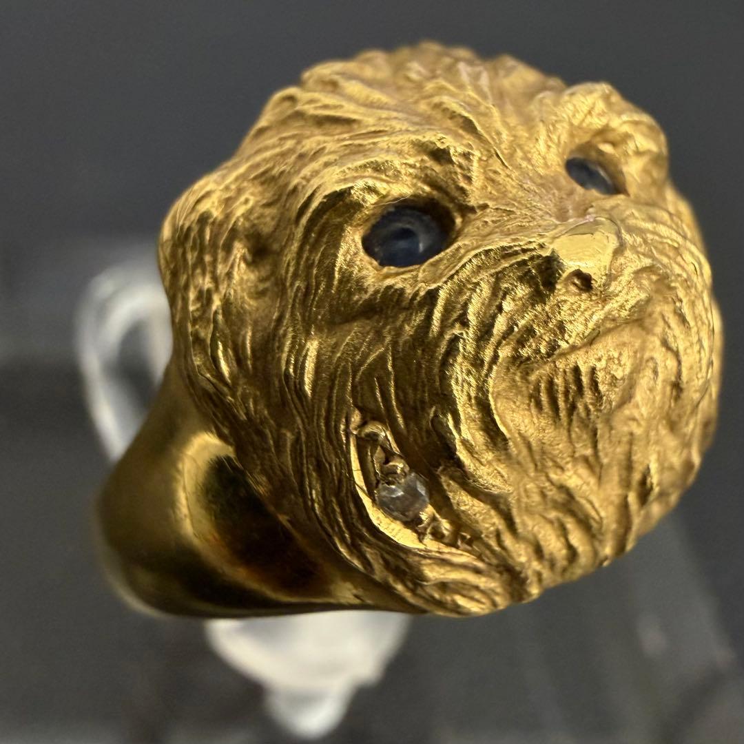 (B013022) K18ダイヤリング 約12号 犬 18金YG 指輪