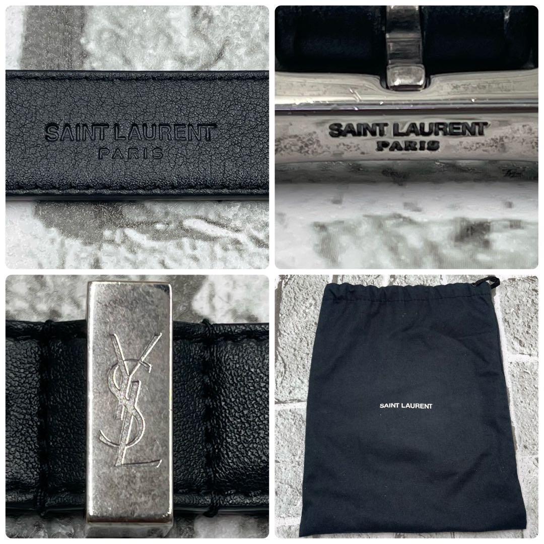 美品袋付✨サンローランパリ ナローベルト カサンドラロゴ YSL レザー 黒