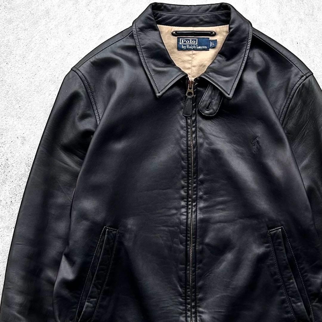 美品 90s Polo Ralph Lauren 刺繍ロゴ レザージャケット