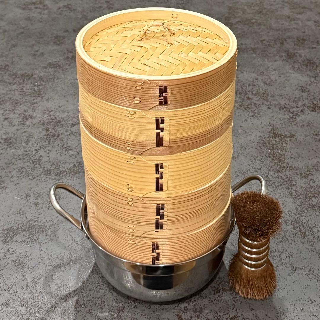 【美品】かごや 杉 中華せいろ 4段 ステンレス鍋セット