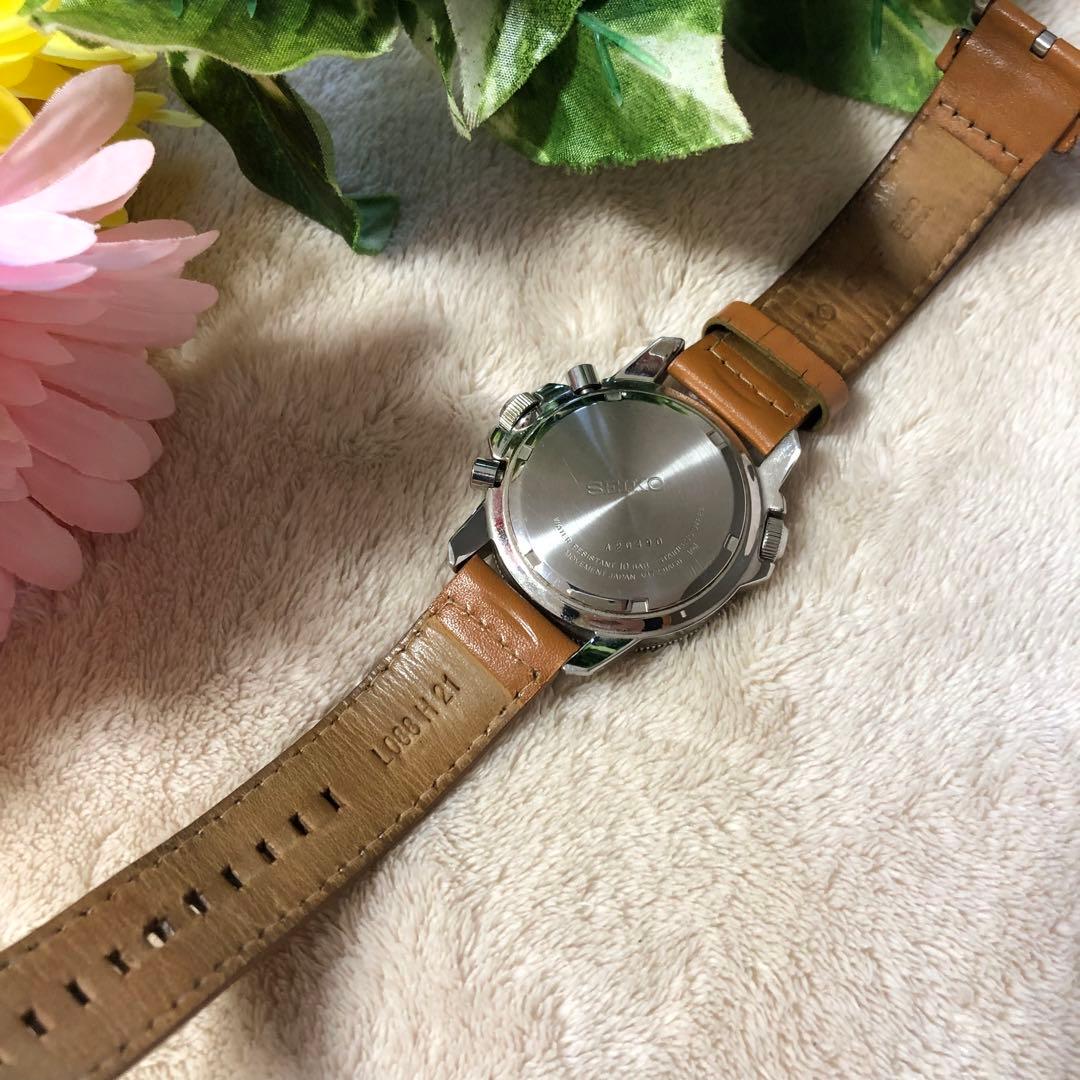 SEIKO セイコー　ソーラー腕時計　クロノグラフ　レザーベルト　メンズ