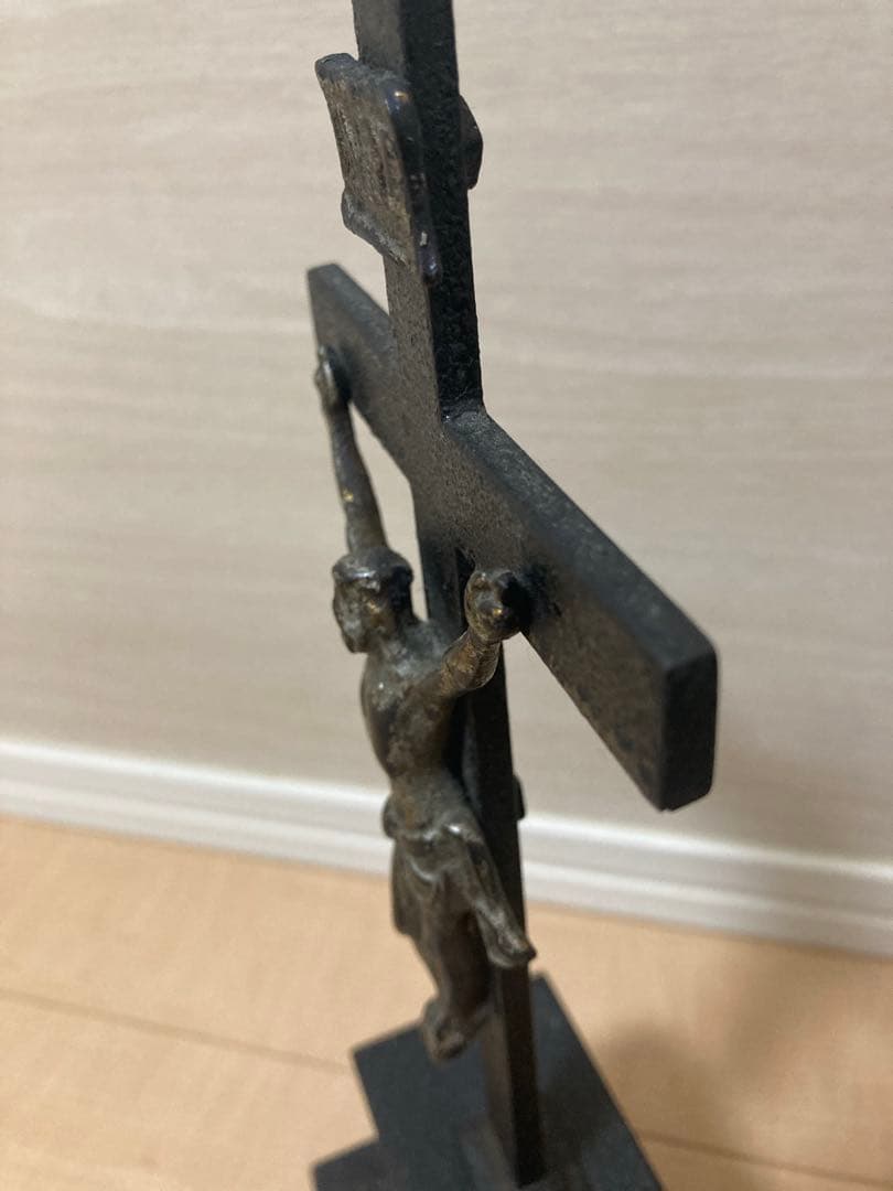 テ*ア様 【アンティーク】金属製 十字架 イエス像 ロザリオ付き