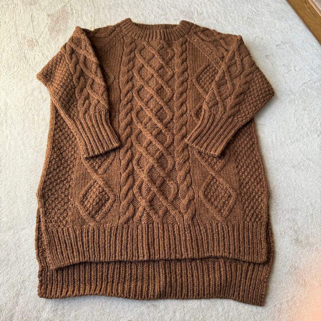 45r 45rpm 手編み ざっくりケーブルハンドニットビッグセーター サイズ0