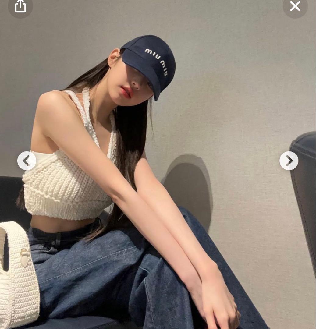 miumiu ドリル ベースボールキャップ　キャップ　帽子