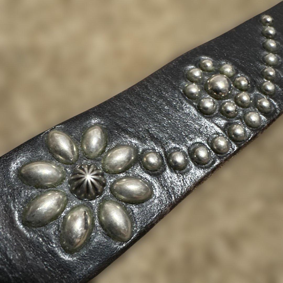 34inch HTC フラワー　スタッズベルト　ブラック　 シルバー　スタッズ