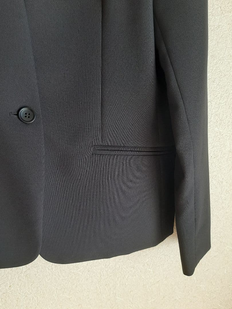 PLST プレミアムオックスカラーレスジャケット&テーパードパンツ黒セットアップ