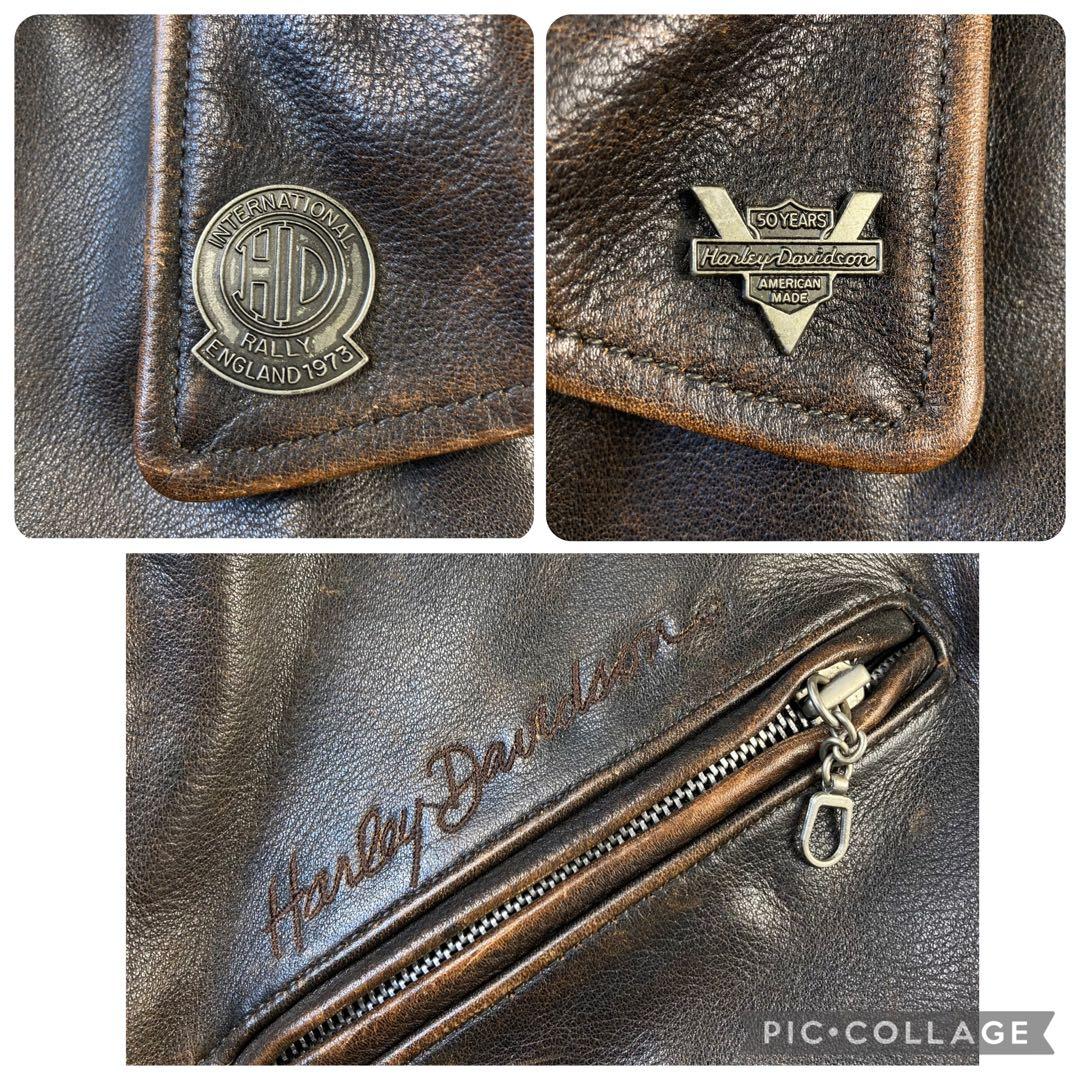 美品 ハーレーダビッドソン シングル ライダース レザージャケット エンボス加工