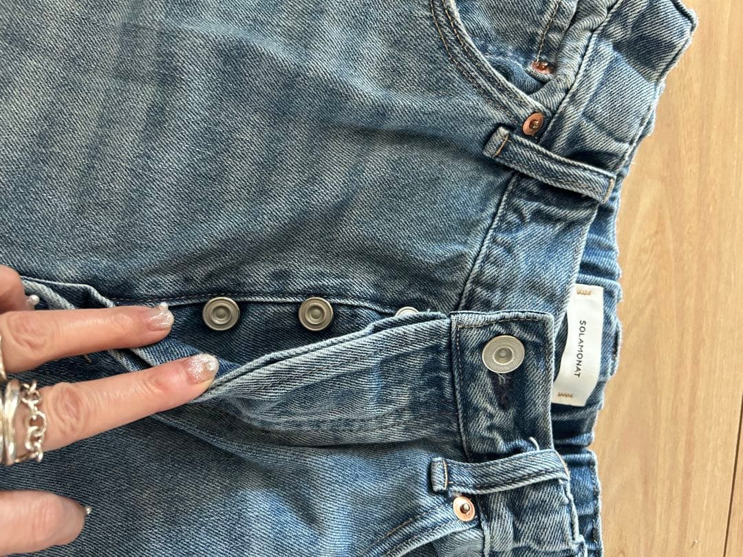 SOLAMONAT♡ルーズストレートイージーデニムパンツ ダメージデニム