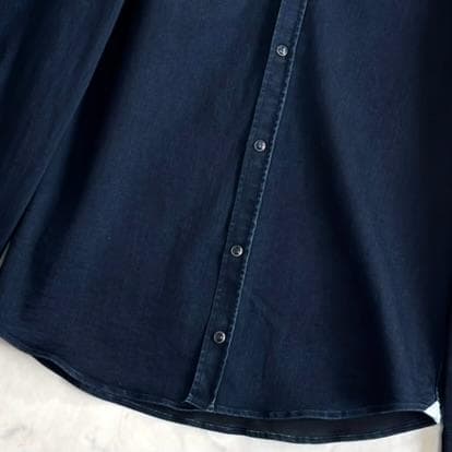 美品 ジャンネット デニムシャツ 長袖 カッタウェイ 太陽アイコン 濃紺 tu6