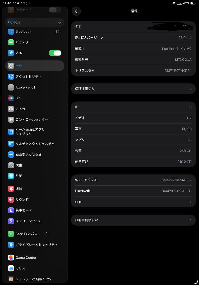 iPad Pro 11インチ(第1世代) 256GB wifiモデル