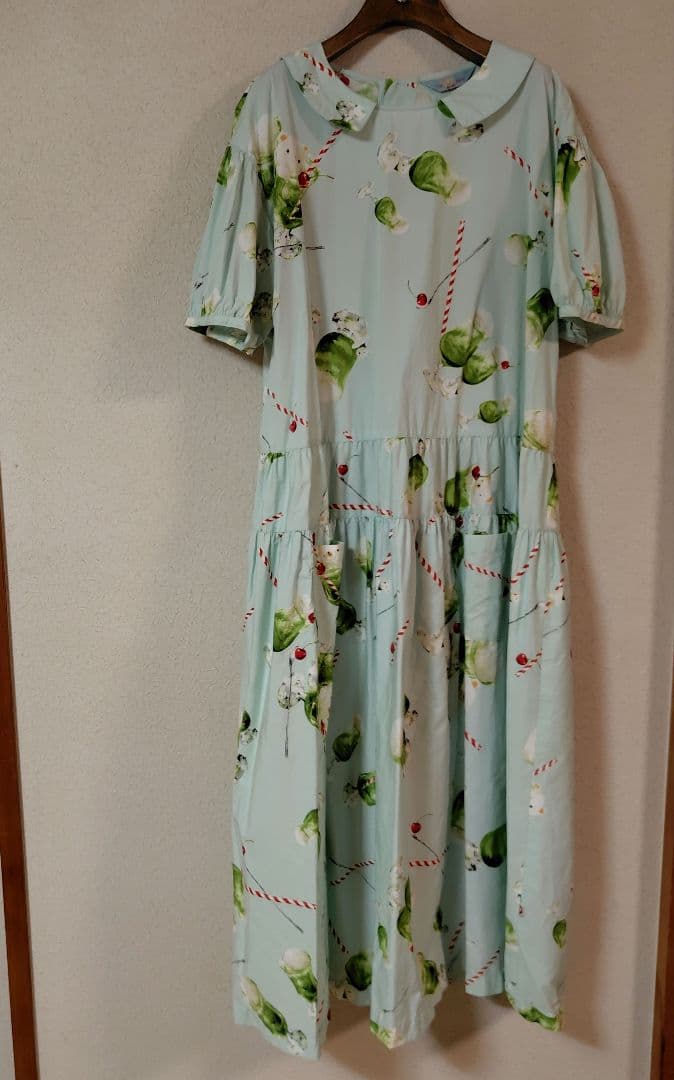 ピンクハウス　クリームソーダプリントミディワンピース