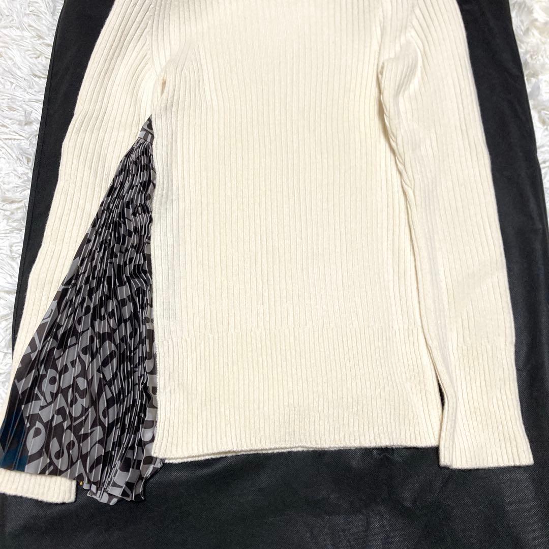 極美品✨現行sacai サイドプリーツ　切替リブニット　ウール　S アイボリー