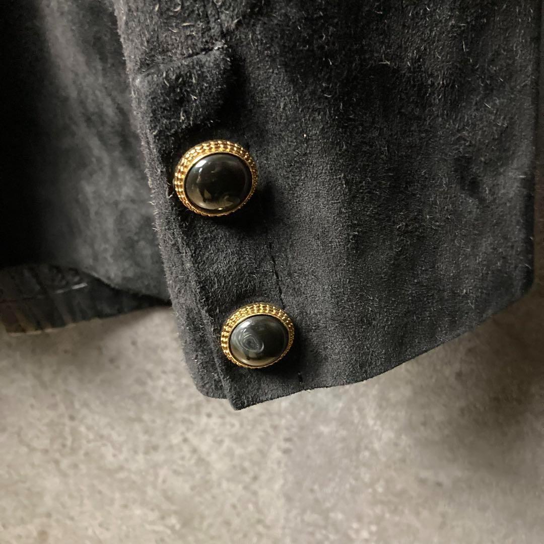 ヴィンテージ　ジャケット　黒　スエード　ライン　切り替え　レトロボタン