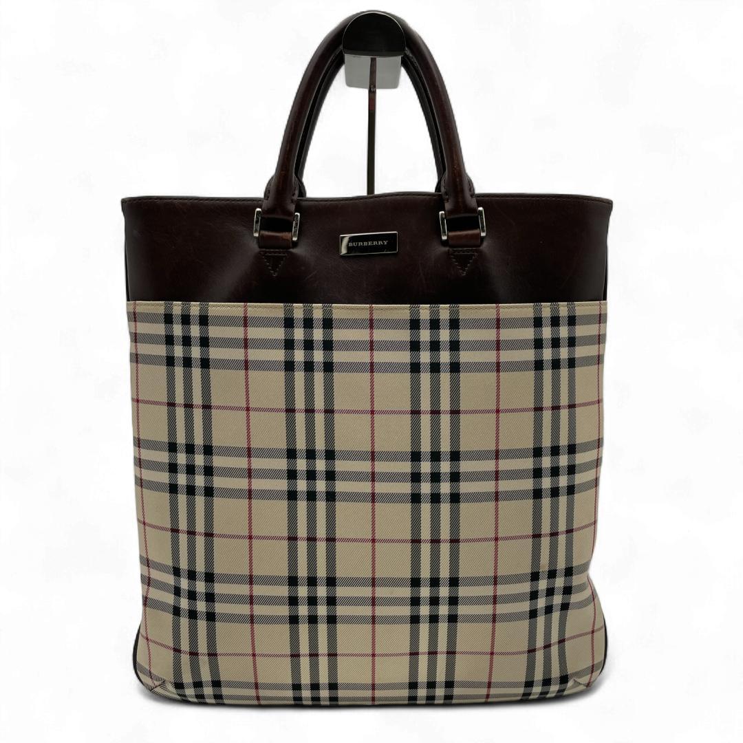 BURBERRY トートバッグ キャンバス レザー ノバチェック ロゴプレート