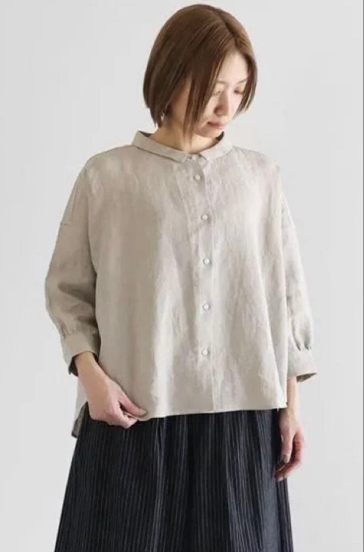 HUIS 8分袖オールドレピアリネンワイドブラウス きなり レディス U108
