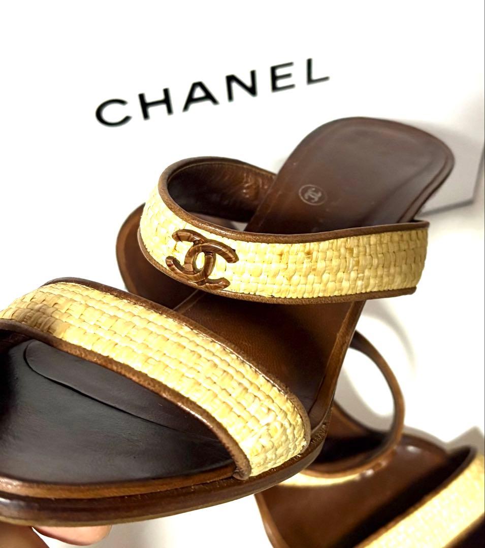 CHANELシャネル☆ブラウン ベージュ ミュール&保管袋・カード