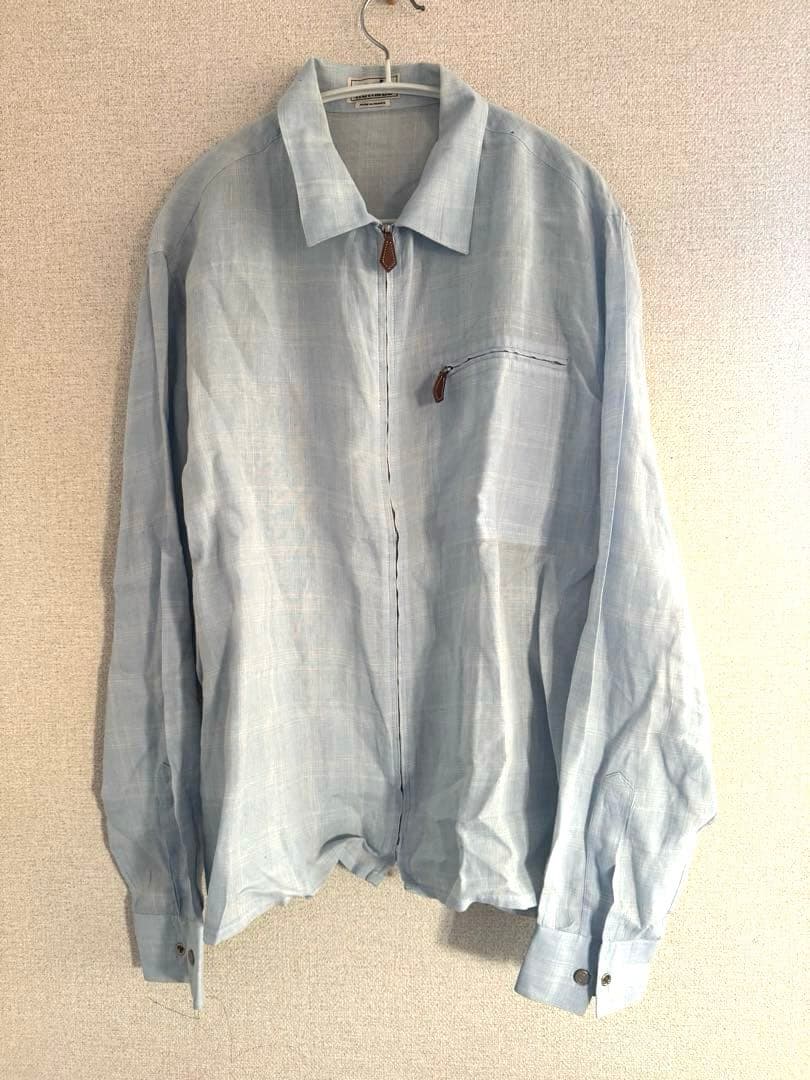 エルメス　HERMES メンズ　水色 長袖シャツ ジッパー付き　L リネン