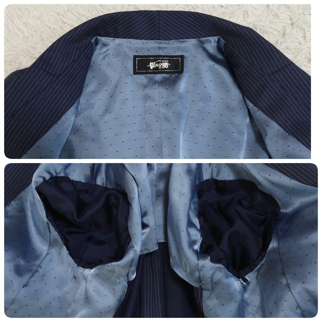 銀座マギー　パンツスーツ　セットアップ　背抜き　ネイビー　ストライプ　40