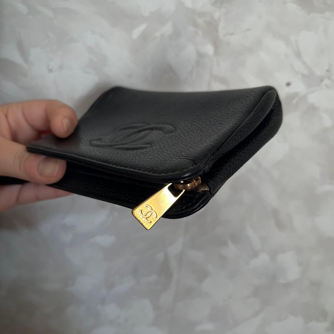 美品 CHANEL シャネル キャビアスキン レザー ポーチ 小物入れ