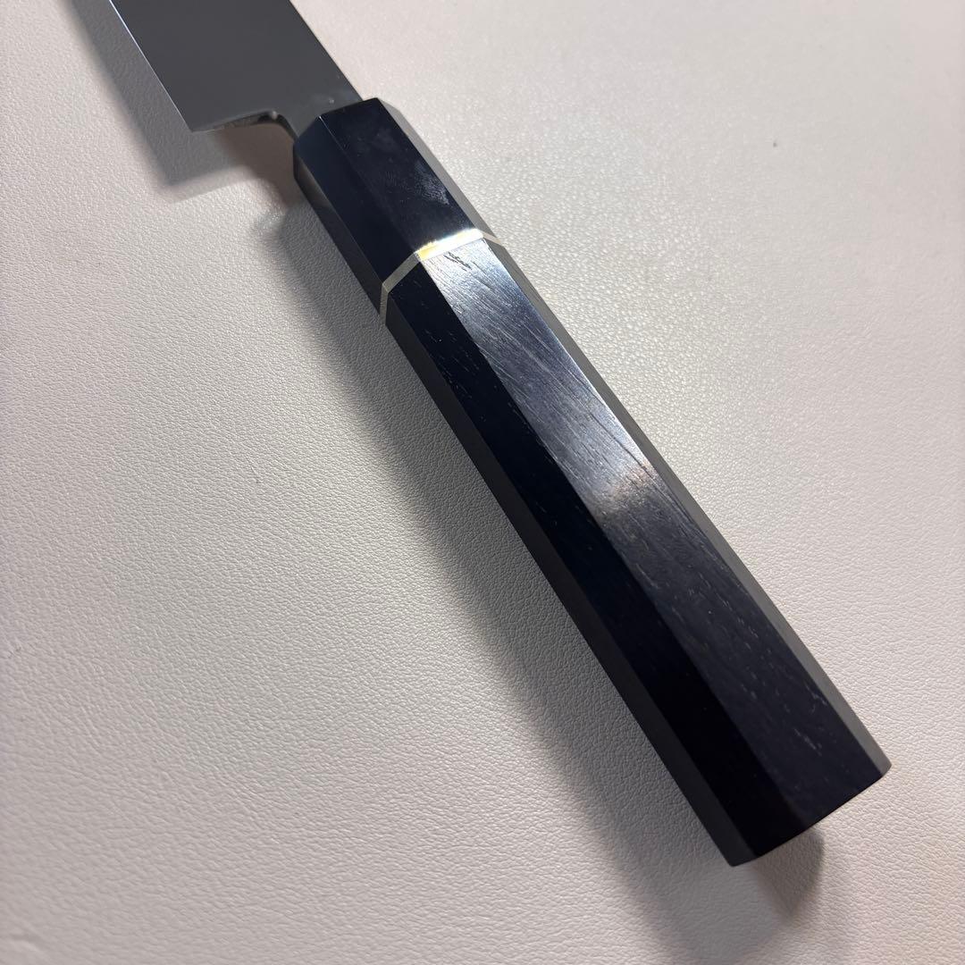 270mm 切付柳刃包丁 鏡面　黒檀黒水牛八角柄 刺身包丁 【全鋼】鞘付き