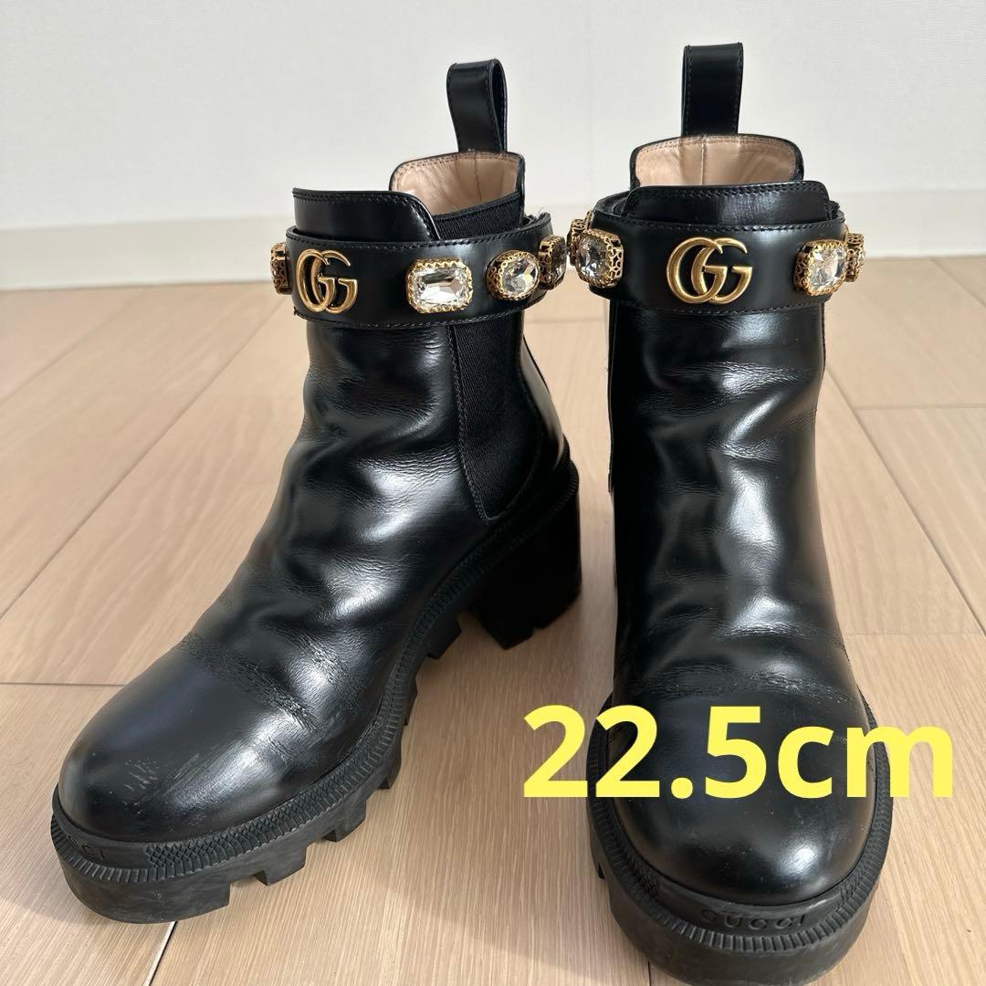 GUCCI GGマーモント　レザー　サイドゴア　ビジュー　22.5cm