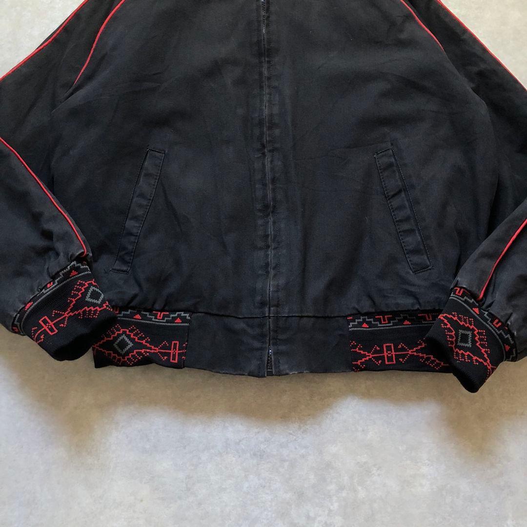 80sヴィンテージネイティブ柄ボンバージャケットダック生地スミクロ短丈