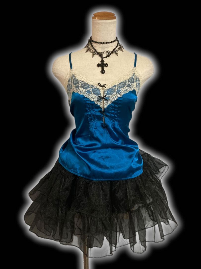 y2kサテン姫ギャルレースリボンゴシックキャミフェアリーグランジ古着屋ロック古着