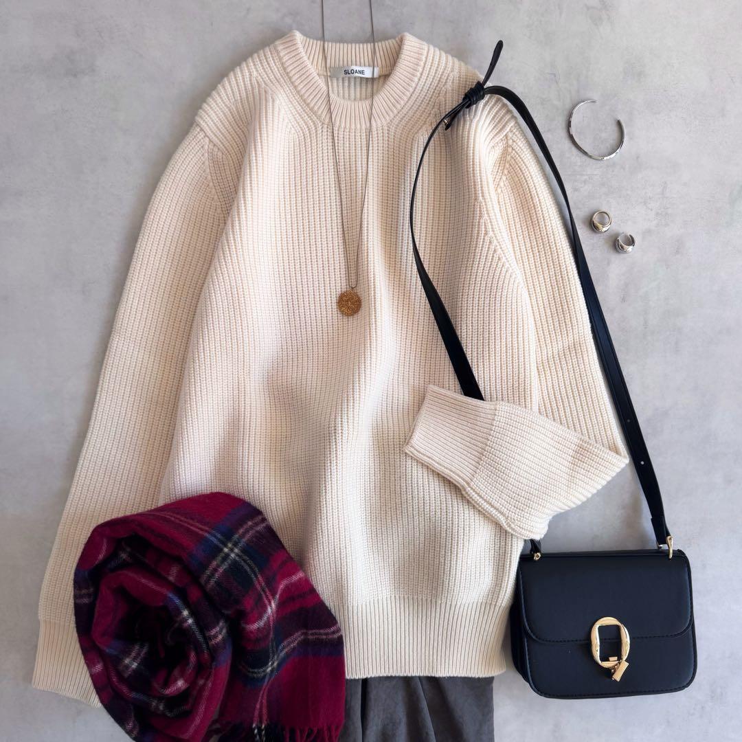 極美品▲SLOANE スローン クルーネックニット オフホワイト サイズ4 XL