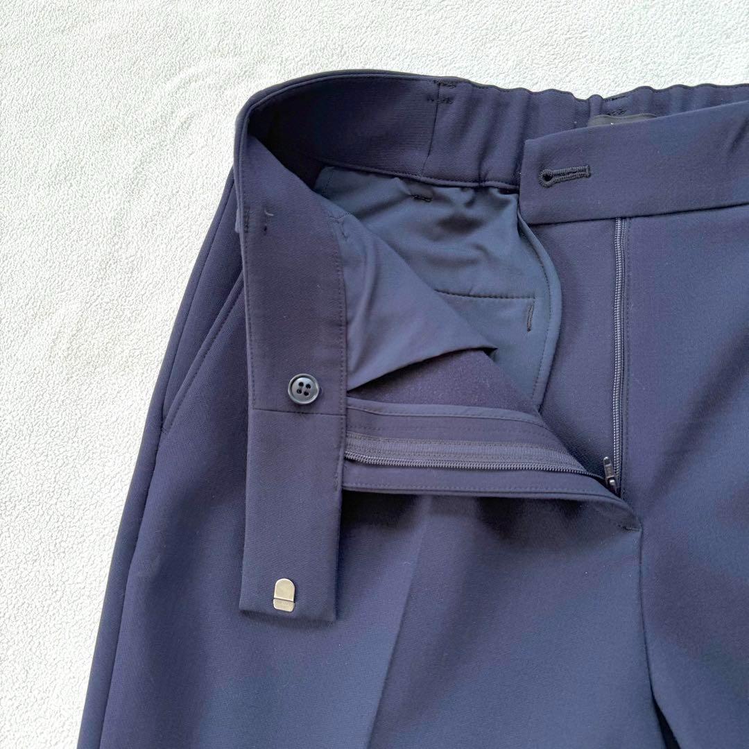 秋冬生地・L✨プラステ ノーカラー パンツ スーツ セットアップ ネイビー