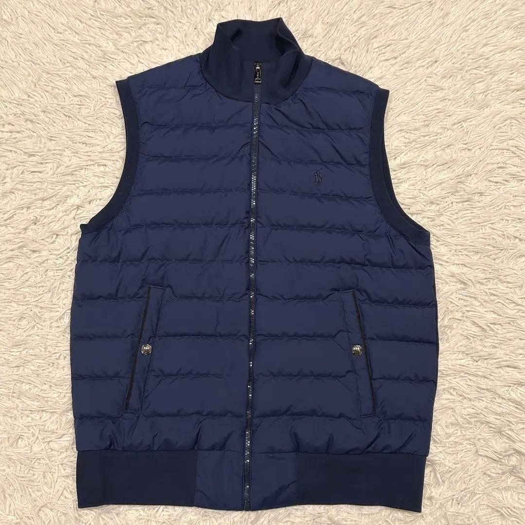 美品　ポロラルフローレン　ダウンベスト　切替　ポニー刺繍　紺　ゴルフウェア