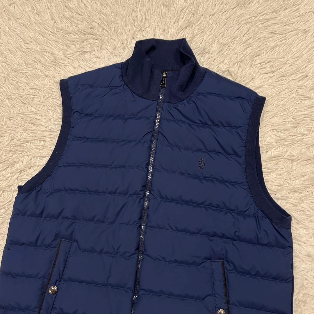 美品　ポロラルフローレン　ダウンベスト　切替　ポニー刺繍　紺　ゴルフウェア