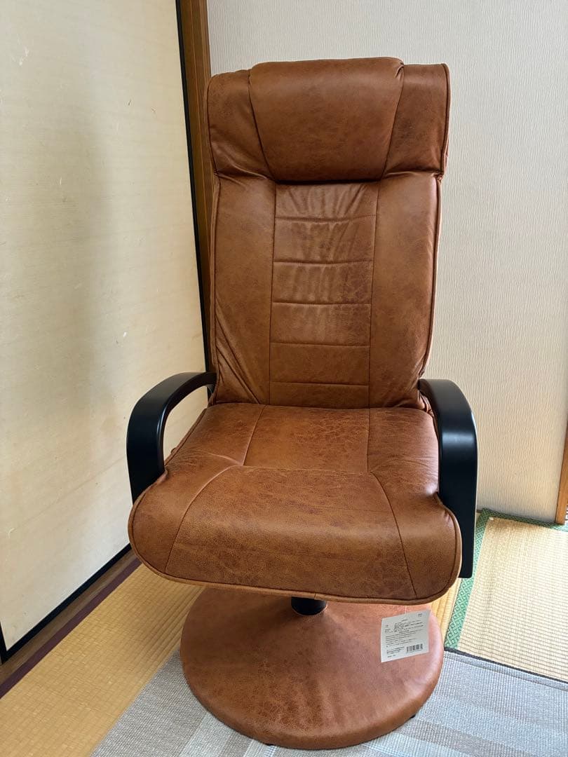 リクライニングチェア 肘掛け付 肘付き ヘッドレスト付 高さ調整可能　ブラウン