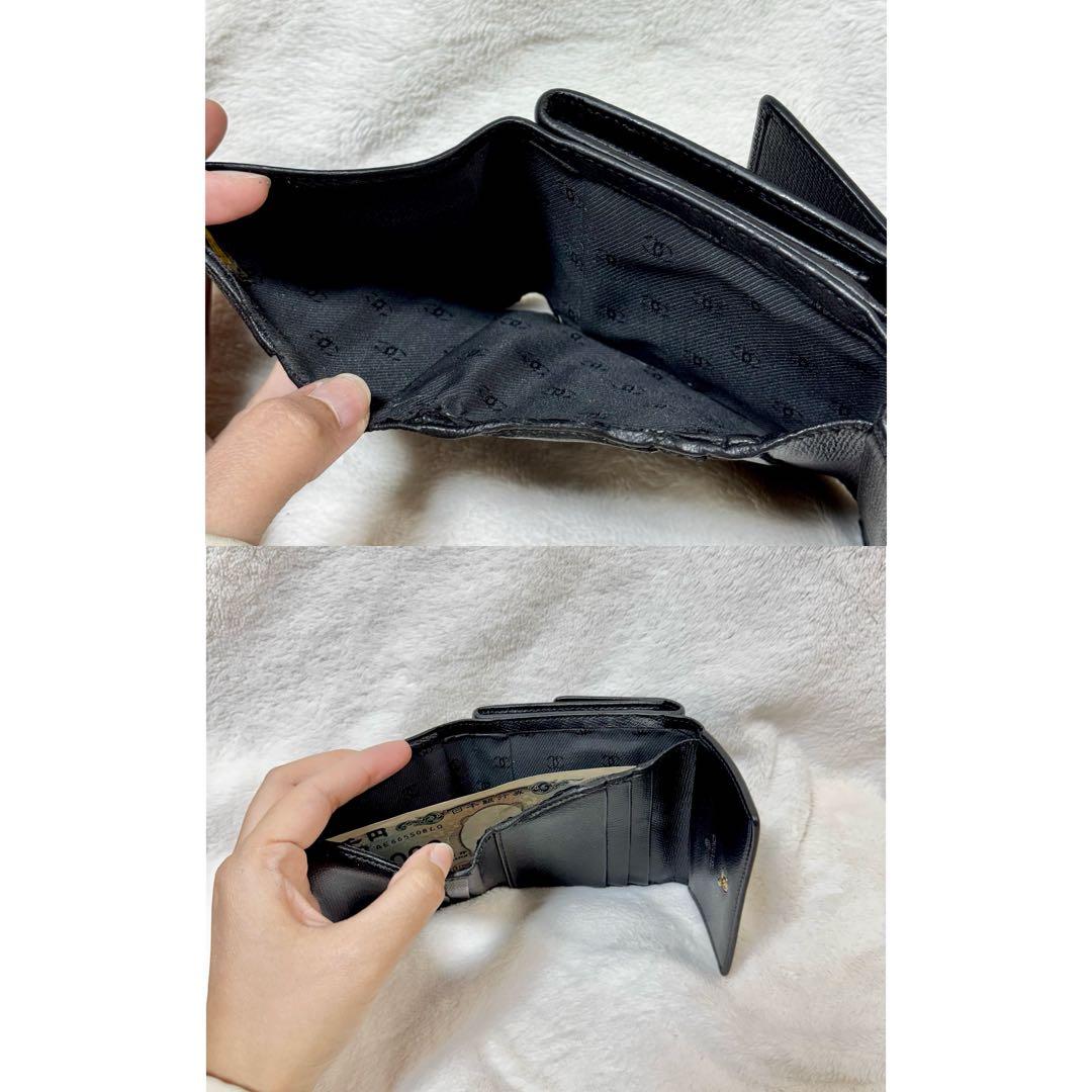 シャネル　CHANEL 三つ折り財布　ココマーク　ブラック　ゴールド金具