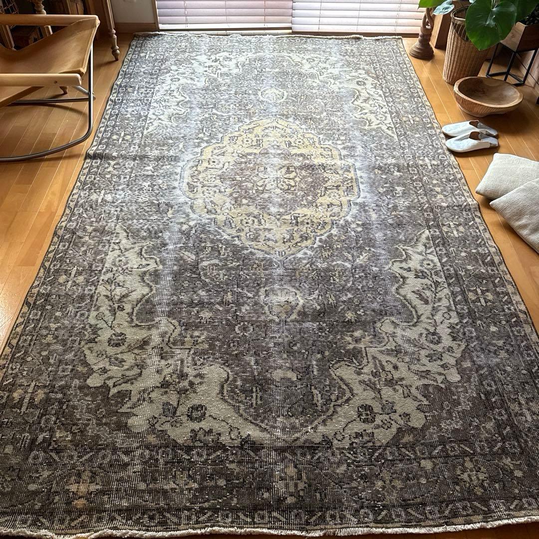 超大判165×286 メダリオン　グレージュ　ボタニカル　トルコヴィンテージラグ