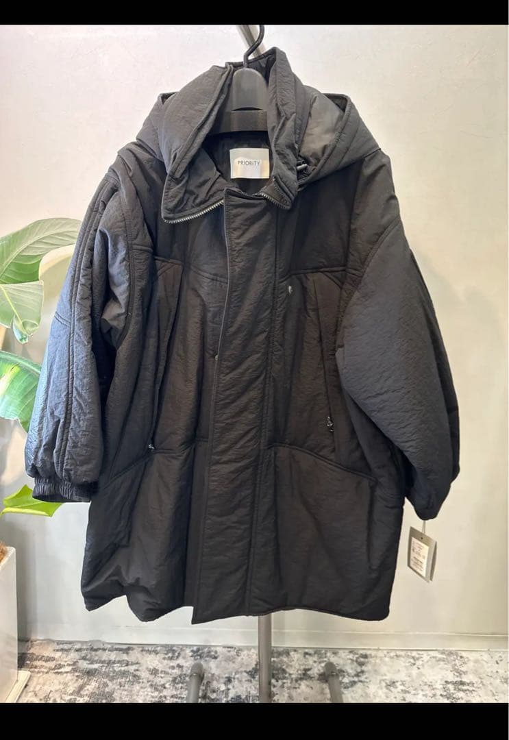 PRIORITY ブラック 中綿コートフード付き
