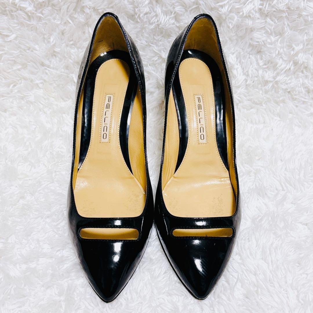 ペリーコ アネッリ エナメルパンプス ブラック 37 ポインテッドトゥ