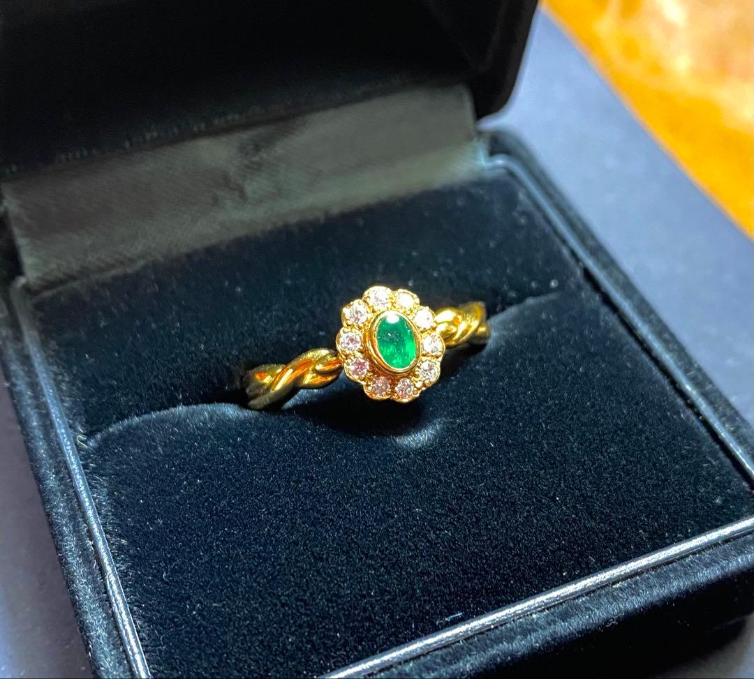 K18 ゴールド エメラルド ダイヤ　リング