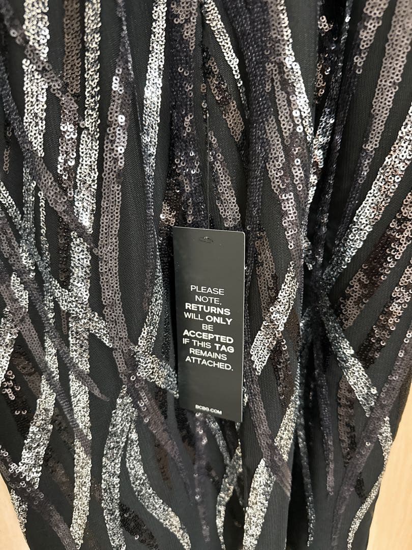 BCBGMaxAzriaチャコール スパンコール オーバーレイ パーティードレス