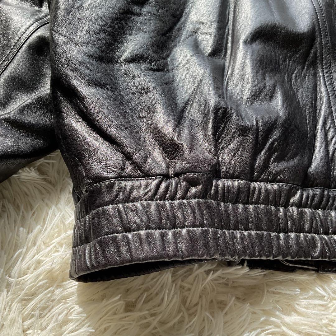 美品✨90's レザージャケット　本革　ジップアップ　M ブラック　ボンバー