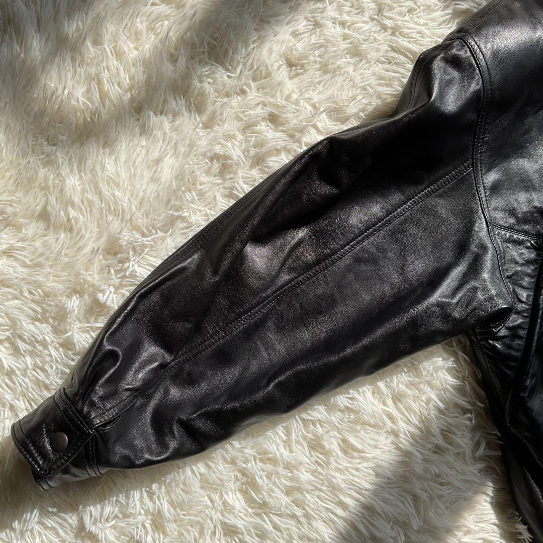 美品✨90's レザージャケット　本革　ジップアップ　M ブラック　ボンバー