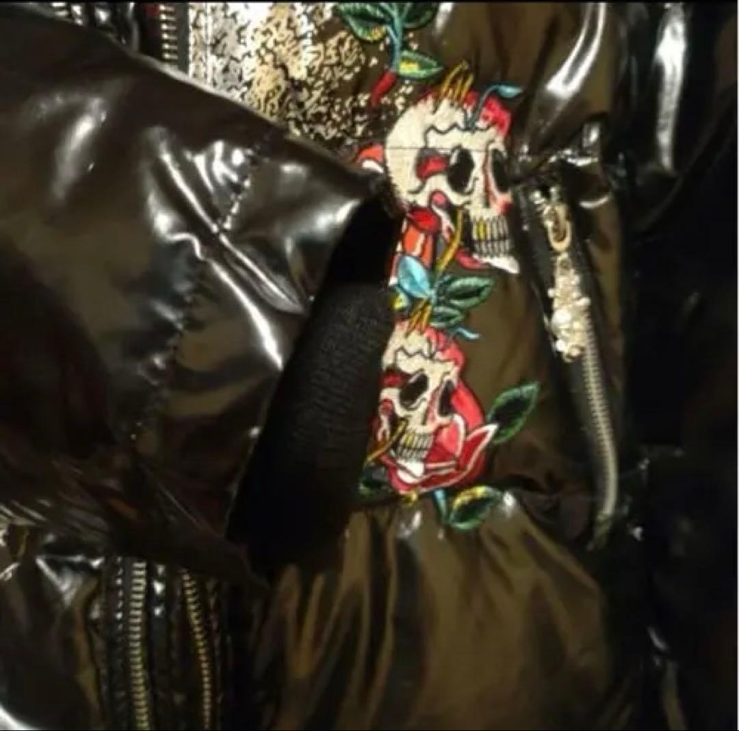 エド・ハーディーダウンジャケットSサイズ光沢黒