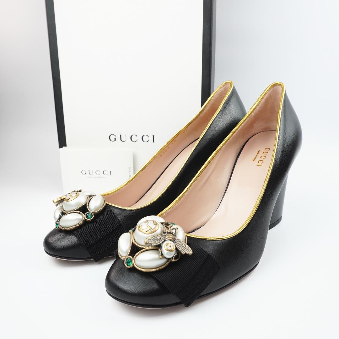 24cm レア Gucci パンプス IT38 パール BEE　新品保存品